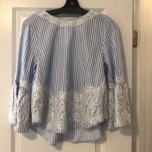 Laced, striped light blue blouse, tie in back